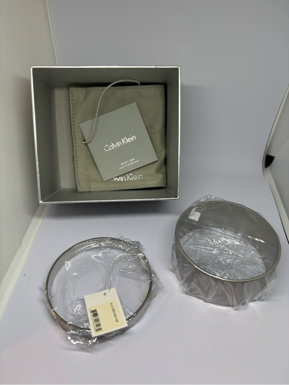 Calvin Klein Silver and Gray Bangle Set